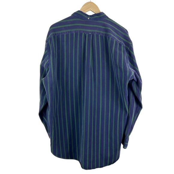 Vintage 90s‎ Faconnable Blue Green Striped Long Sleeve Button Down - Picture 4 of 6
